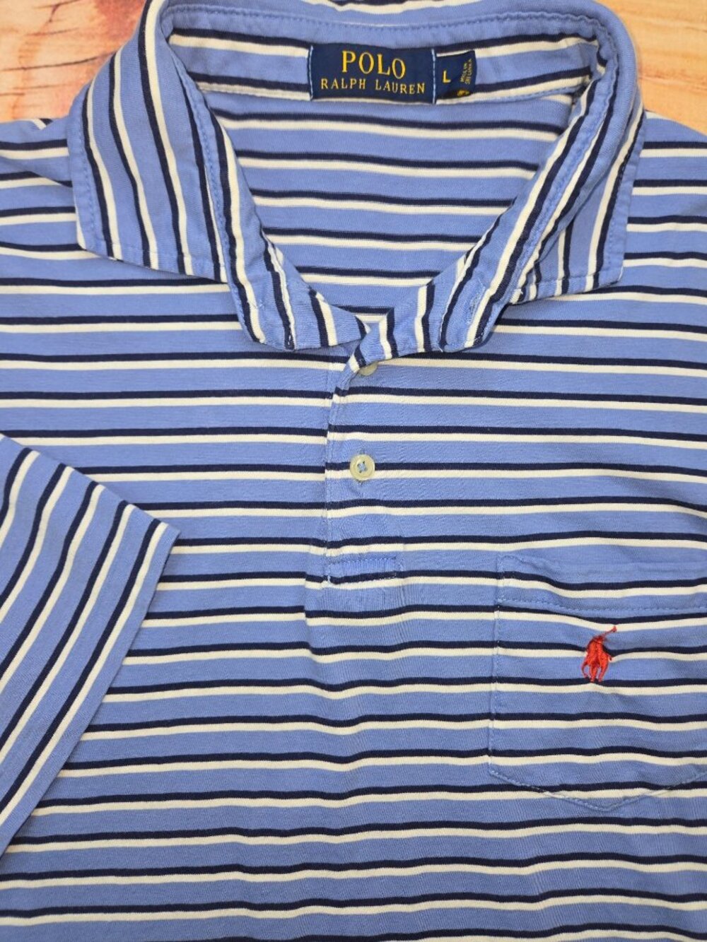 Polo Ralph Lauren Mens Blue Striped Soft Cotton Polo Large